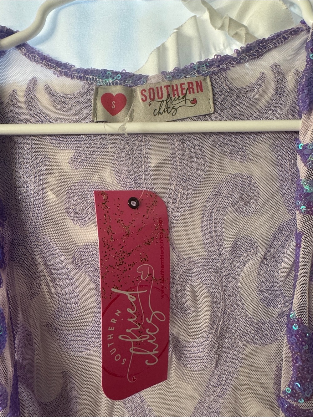 Southern Fried Chics Lavender Purple Sequin Embellished Long Duster - Picture 3 of 5